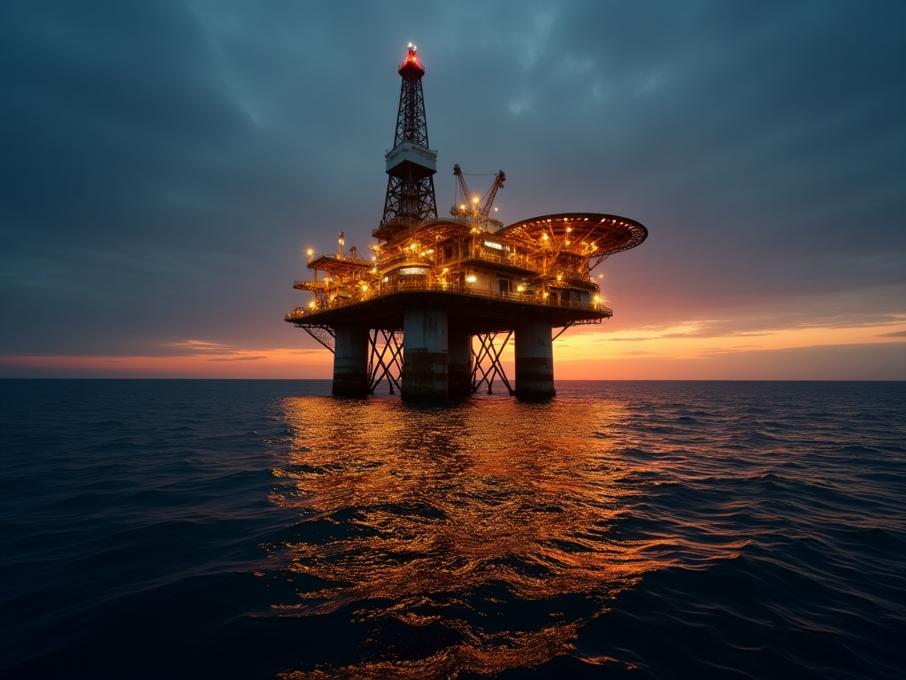 Plataforma petrolera al atardecer
